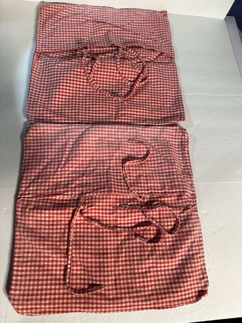 Vtg Redwork Embroidered Pillow Cases Red/White Checkered Gingham Border Girl Boy - Picture 4 of 8